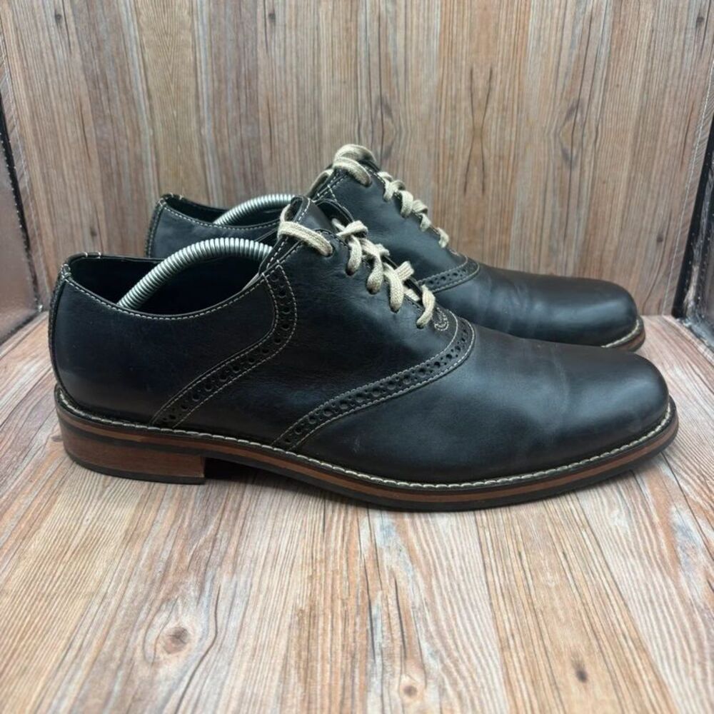 Cole Haan Mens Black Plain Toe Saddle Oxford Brogue Casual Dress Shoes Size 12